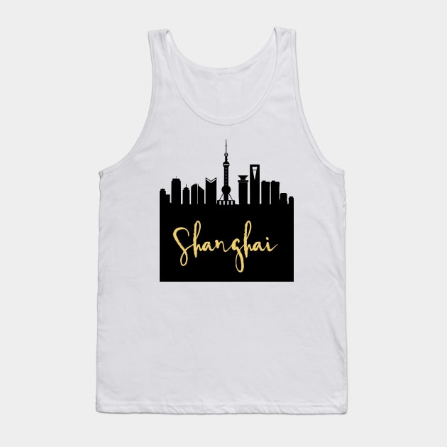 SHANGHAI CHINA DESIGNER SILHOUETTE SKYLINE ART Tank Top by deificusArt